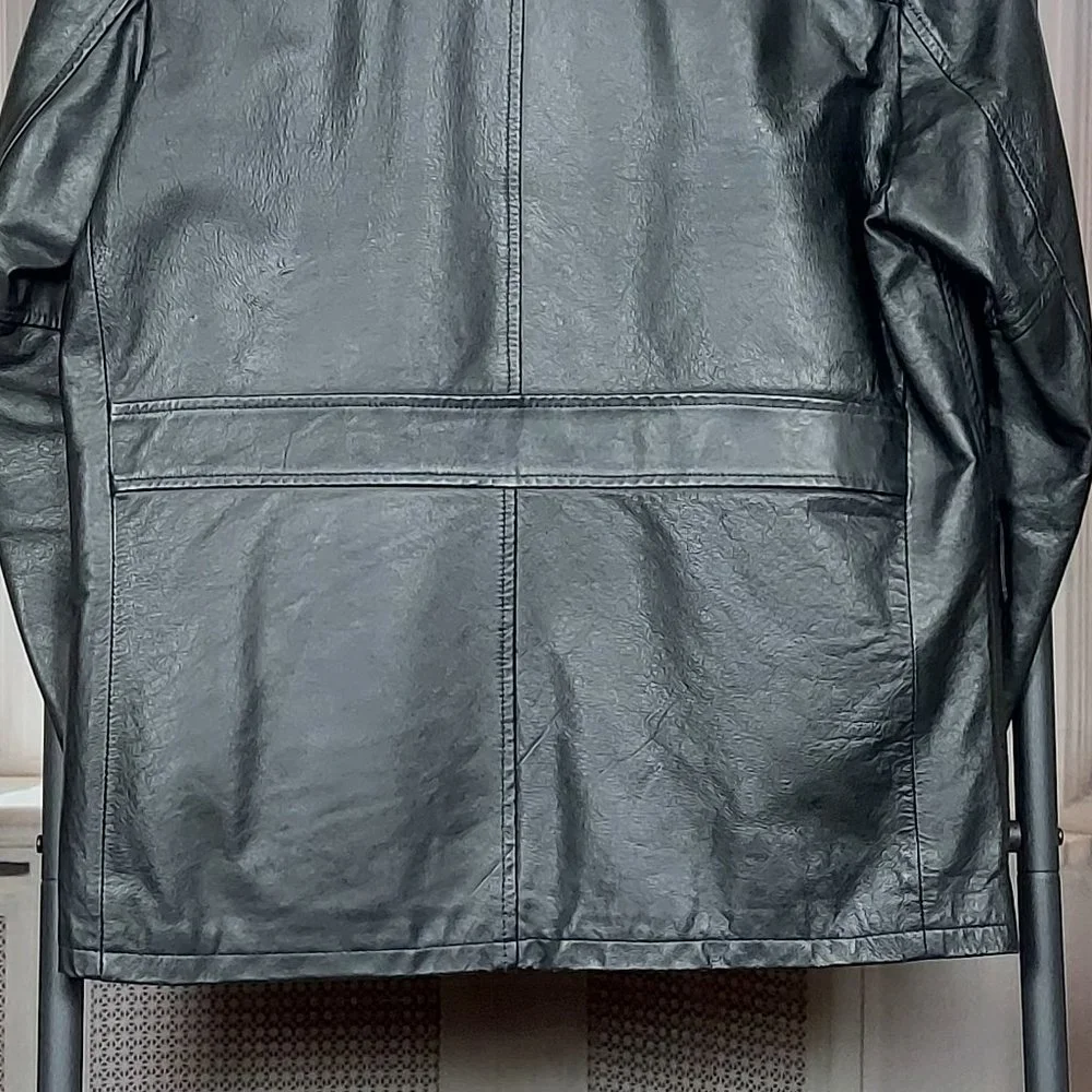 MEN'S GENUINE LEATHER BUTTON FRONT COAT BY OAKTON (M) - Picture 8 of 15